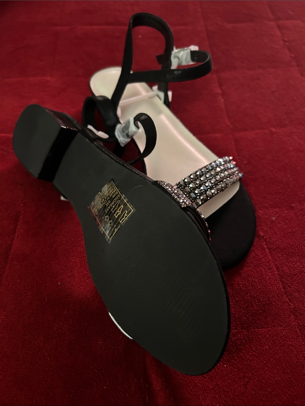 Women's Black Crystal-Embellished Low Heel Sandals - Picture 2 of 2